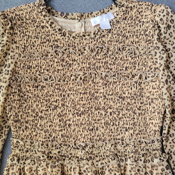 Rachel Parcell S Animal Print Smocked Ruffle Long Sleeve Baby Dress 852 - Picture 4 of 11